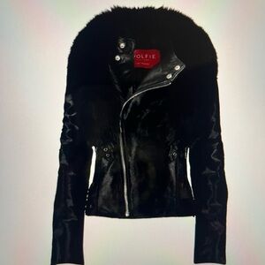 Wolfie Black Leather Jacket with Faux Fur Trim
